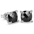 8mm square hip-hop stud earrings with black stones and silver-tone claw setting - Platinum Black