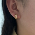 Elegant gold double-hoop earrings featuring one polished band and one micro-pave zircon band - Pavé Metal Double Hoop Ear Cuffs - Gold (EP5607)