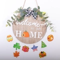 Round wooden welcome sign with 9 interchangeable seasonal icons for home door decor - Round HOME Sign (Includes 9 Accessories)