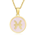 Collier signe Poissons avec incrustation coquillage rose sur chaîne dorée 18K - Poissons / Nacre Rose