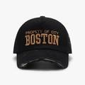 Distressed black baseball cap with brown 3D embroidery Boston lettering design - Adjustable / Black(24A231)