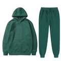 Two-piece dark green hooded sweatshirt and sweatpants set in a flat lay style - Dark Green