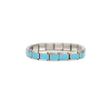 Detail of 9mm modular stainless steel bracelet links with turquoise rectangle inlays - 0057-square Blue Section 1