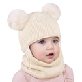 Dettaglio della maglia del berretto invernale crema per bambini con pompon e fodera - Taglia unica / Beige