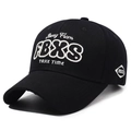 Black cotton baseball cap with bold white embroidery and classic curved brim style - Black
