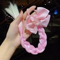Roze haarelastiekje met strik en synthetische vlechten met parels voor meisjes - 3# Schelp
