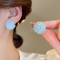 Boucles d'oreilles boules de perles bleu clair faites main pour un look d'été frais - Style de Boule de Fleurs en Perles Tissées à la Main (Tige en Argent 25# - Bleu)