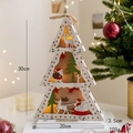 Christmas tree shaped wooden night light with reindeer and Santa Claus cutout scenes - Style B (White 3-Layer Christmas Tree)
