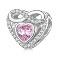 S925 sterling silver heart charm with pink zircon and infinity symbol design - Eternal Heart (BSC826)