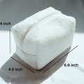 White fuzzy sherpa fleece makeup bag with 6.6 x 4.5 x 4 inch size dimensions - Pure White