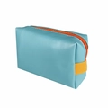Beauty case blu in pelle PU con cerniera arancione e manico in fettuccia gialla - Stile Tinta Unita Semplice / Celeste