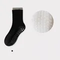 Black non-slip yoga crew socks with full silicone grips and grey ribbed cuffs - One Size / Black
