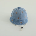 Blue denim baby sun hat with embroidered brown bear patterns and adjustable chin strap - Embroidered Capybara-Blue