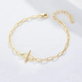 Minimalist S925 sterling silver gold plated chain bracelet with pavé cubic zirconia bar - 925 Silver / Gold