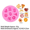 Pink silicone mold with mini cat, bear, and donut shapes for fondant and clay crafts - Animal Donut Mixed Shapes Mold (B803) / Pink