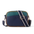 Sac bandoulière en cuir bleu marine et vert foncé avec une large sangle tissée tendance - Bleu foncé/Vert