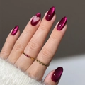 Burgundy heart press-on nails with cat-eye effect and hollow heart design on both hands - Bz1757 Is Bustling And Dazzling. / Jelly Glue + Nail File