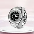 Elegant silver alloy ring watch with black round dial and quartz movement feature - Small Round Black Dial
