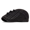 Vintage zwart gewassen denim baret met traditionele knoopdetails en metalen gespsluiting - Zwart