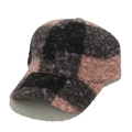 Dettaglio del tessuto a quadri in finta pelle di pecora e cuciture del berretto invernale - M (56-58cm) / Rosa Antico