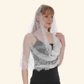 Elegant white lace veil with floral patterns and delicate eyelash trim for women - White