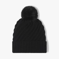 Berretto classico in maglia nera con pompon in ecopelliccia e bordo a costine - Nero