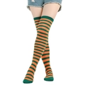 Over-the-knee socks featuring bold orange and green horizontal stripes in a knit finish - One Size / Thin Stripes / Post Green/Orange