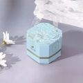 Scatola regalo matrimonio ottagonale azzurra con stampa floreale e manico trasparente - Blu di Lusso