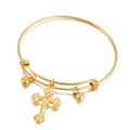 Bracciale dorato regolabile in acciaio inossidabile con ciondolo croce, rose e perline - Oro (KB149666-Z)