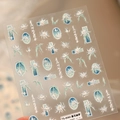 Blue-green gradient Epiphyllum nail sticker TS-4080 with 3D embossed floral patterns - Epiphyllum Dream - New Relief (TS-4080)