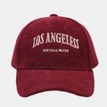 Detailed texture of burgundy corduroy baseball cap with white vintage embroidery - Adjustable / Burgundy