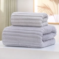 Thick grey coral fleece towel set with striped texture and professional edge piping - Towel (35*75cm) / Candy Velvet Series (Gray)