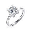 Macro side view of silver ring showing H-shaped hollow setting and round brilliant cut stone - Adjustable Open / H-Shaped Hollow Style (R11295-6.5mm/1 Carat)