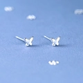 Polished S925 sterling silver butterfly stud earrings with a minimalist glossy finish - 925 Silver / Silver