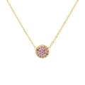 Gold finish titanium steel necklace featuring a round pendant with purple micro-pave stones - June Purple - Gold