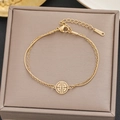 Double-layer 18k gold-plated stainless steel snake chain bracelet with hollow round pendant - Gold Double Layer Hollow Geometric Style (5154)