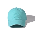 Détail de la casquette de baseball en coton bleu ciel montrant l'œillet et le bouton - Vert menthe
