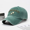 Vintage dark green Sagittarius baseball cap with gold embroidery and washed finish - Sagittarius Embroidery Style / Dark Green