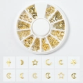 Star and moon gold nail art charms in white 12-slot circular storage box display - Star and Moon Series (XY-03)