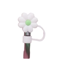 White daisy silicone straw cover with protective cap for 10mm drinking straws - White & Green