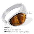 Silver stainless steel ring with 11.2mm brown tiger's eye stone and 4.1g weight - US Size 7# / Silver + Brown Tiger's Eye