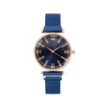 Women's rose gold watch with deep blue sunray dial and magnetic Milanese strap - Blue Milanese Strap