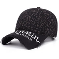 Berretto da baseball nero invecchiato con stampa leopardata, strass e ricamo minmin - Nero