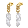 Orecchini pendenti in argento S925 con catena dorata e perle barocche bianche - Orecchini a Pendente in Oro con Perle Barocche (GPE11)