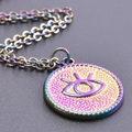 Collana con pendente a moneta occhio del diavolo in acciaio inossidabile arcobaleno - Collana / Arcobaleno