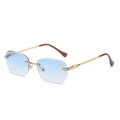 Rimless square sunglasses with blue gradient lenses and gold rhinestone-set temples - Gold Frame Gradient Blue C1
