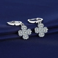 Elegant 925 sterling silver four-leaf clover earrings with heart-shaped white zircons - White Diamond Four-leaf Clover Earrings Led-113