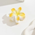 Frangipani flower hair claw clip with creamy white and yellow gradient resin finish - 4cm Yellow