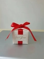 Elegant white square gift box featuring a red satin ribbon bow and gold lettering - Red / 6.5*6.5*6.5cm