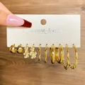 Gold 6 Pairs Set (Pearl/Polished Hoops)(HS739-32)